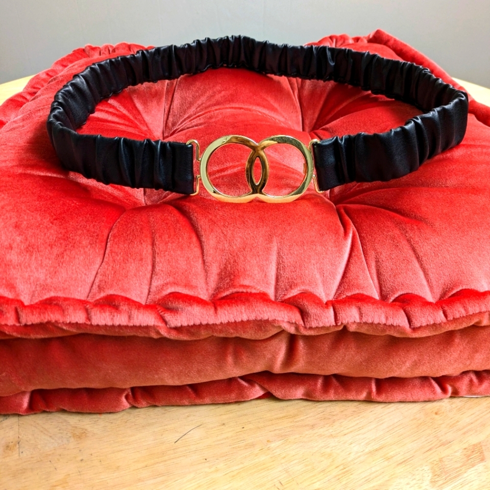 Plus Size Ruched Black & Gold Belt